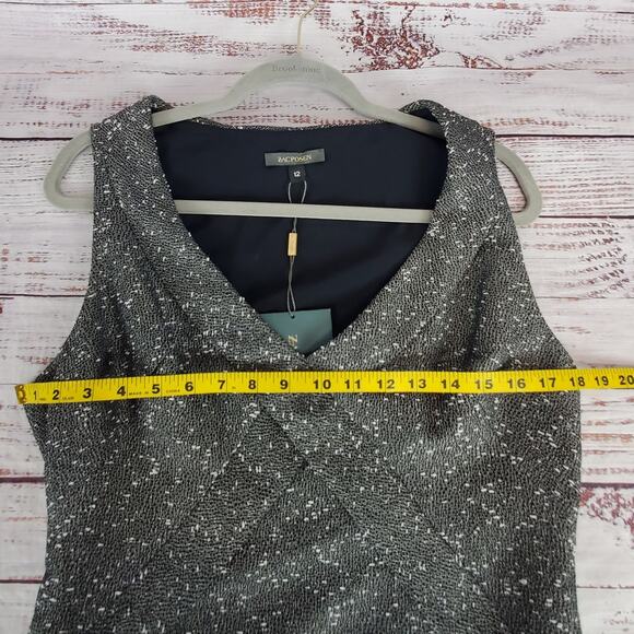 Zac Posen Gray Praire Wind/Black Tweed Sleeveless Pleated Whimsy Sheath Dress 12 - Picture 8 of 12